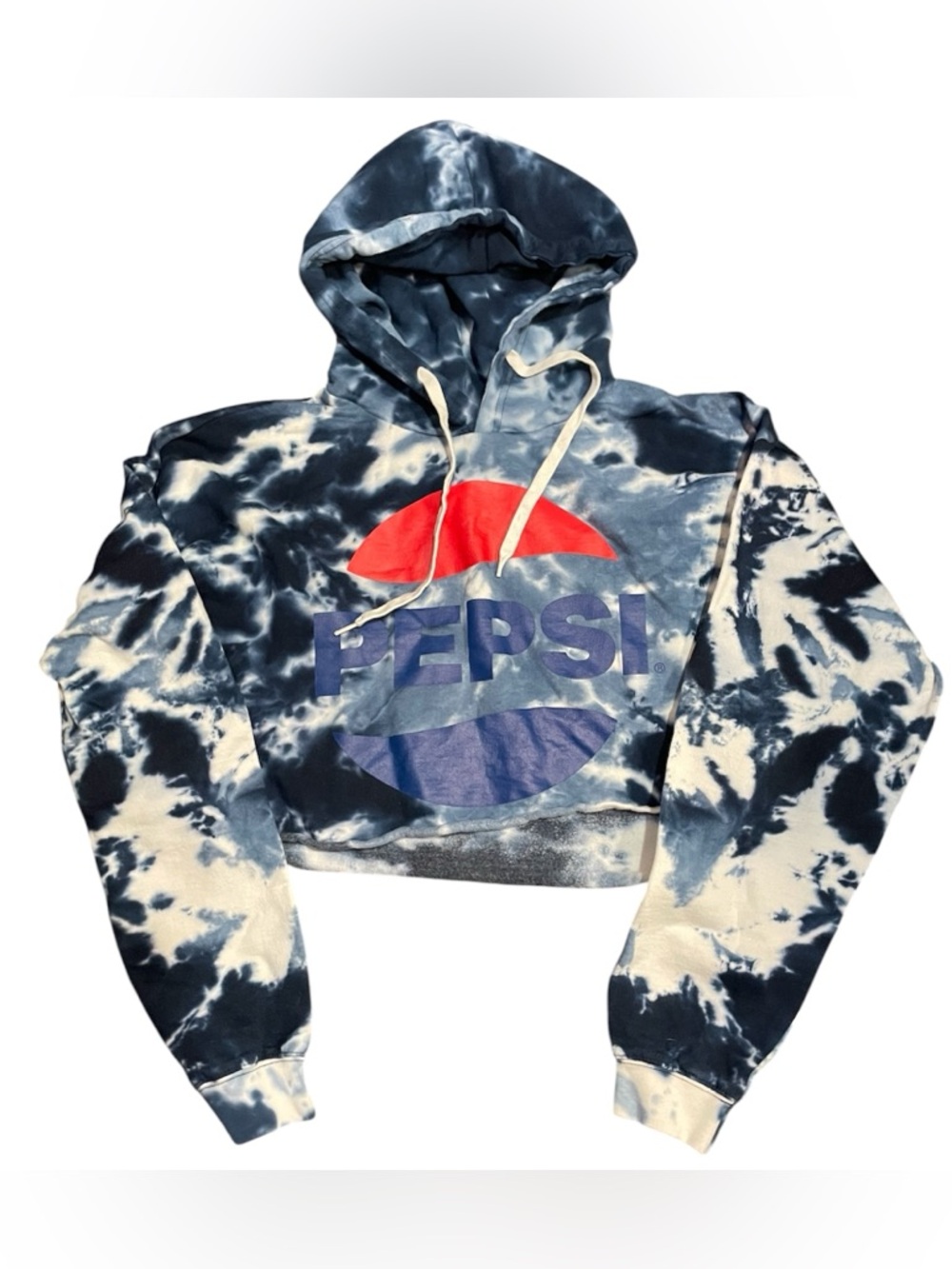 Pepsi Tie-Dye Cropped Hoodie - Blue, White, Red